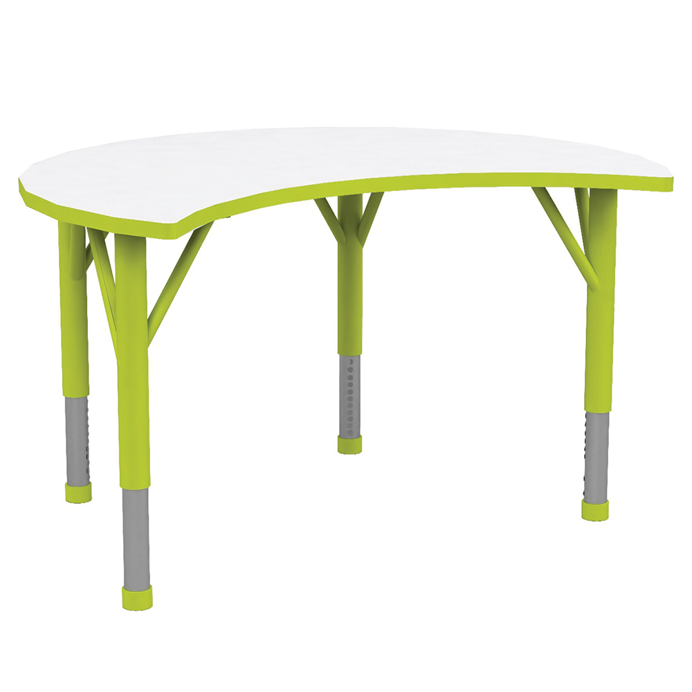 [SA57900ZZZZ-01] Table JUK plateau mélaminé piètement acier - demi-lune 90x75 cm - T1 à T3 - Blanc/vert pomme