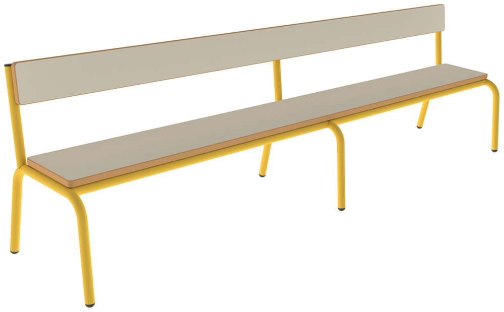 Banc MOLY avec dossier MDF mélaminé ép.19 mm chant vernis piètement époxy - L200 cm - T2 - Ivoire