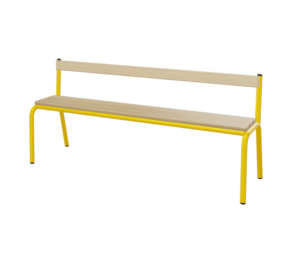 Banc MOLY avec dossier hêtre massif vernis incolore piètement époxy - L120 cm - T4