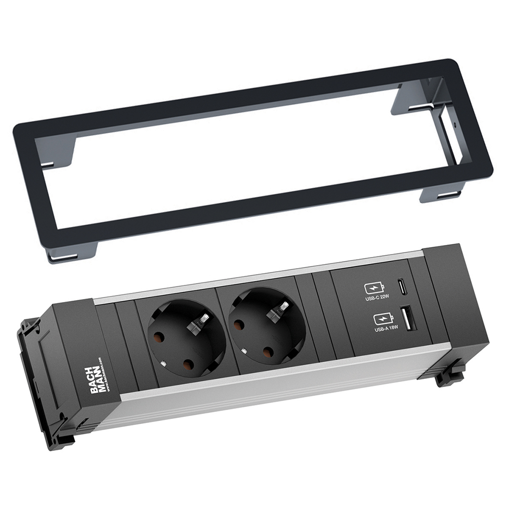 Bloc prise POWER FRAME encastrable 2 prises + 1 USB A + 1 USB C - L24,1xP7,3 cm