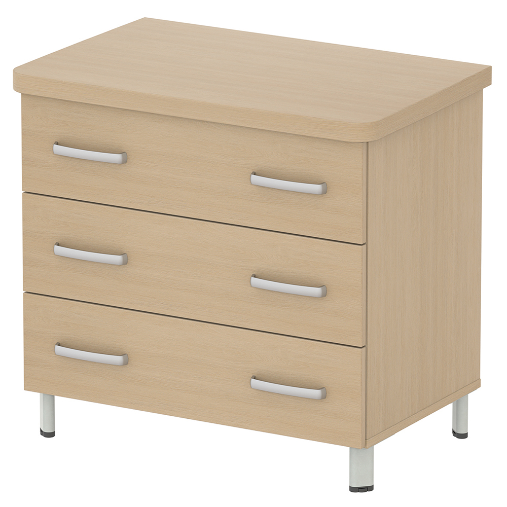 Commode DANAÉ SIGNATURE 3 tiroirs mélaminé piètement époxy - L84xP54xH78 cm - Gris alu RAL 9006
