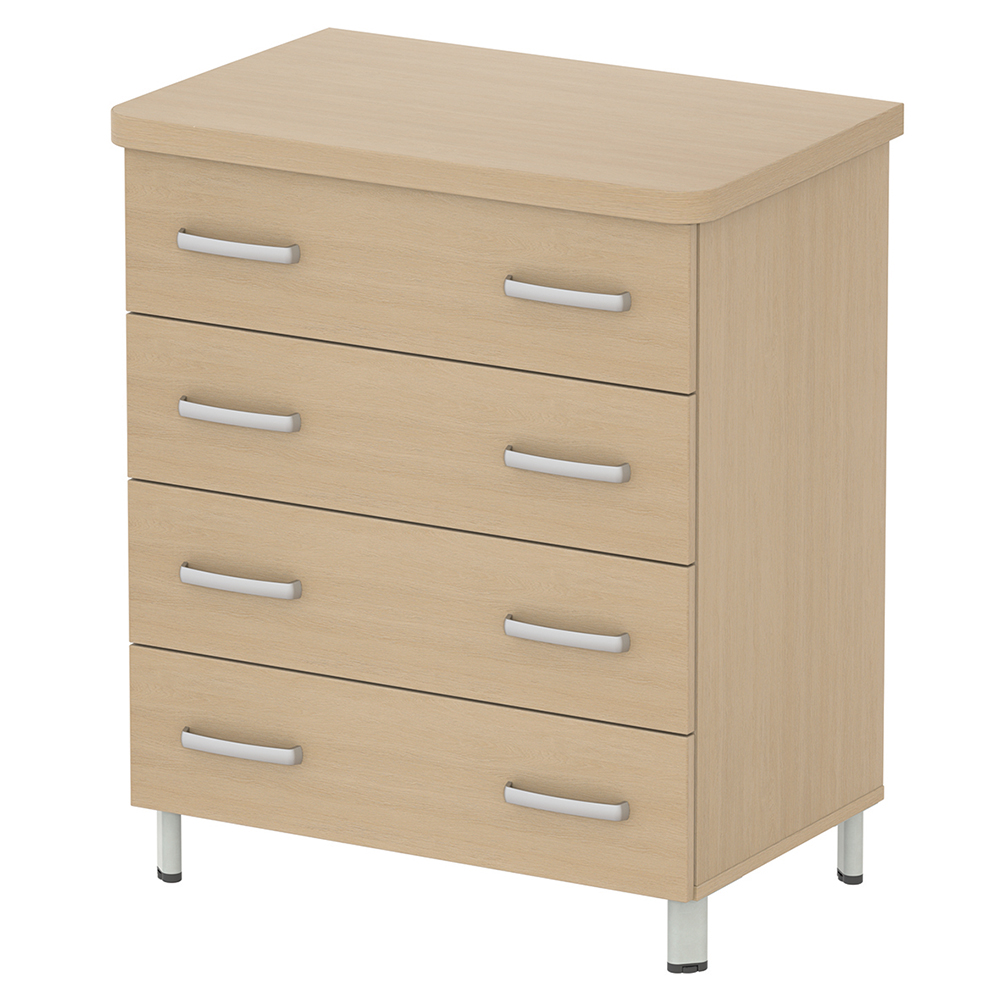 Commode DANAÉ SIGNATURE 4 tiroirs mélaminé piètement époxy - L84xP54xH78 cm - Gris alu RAL 9006