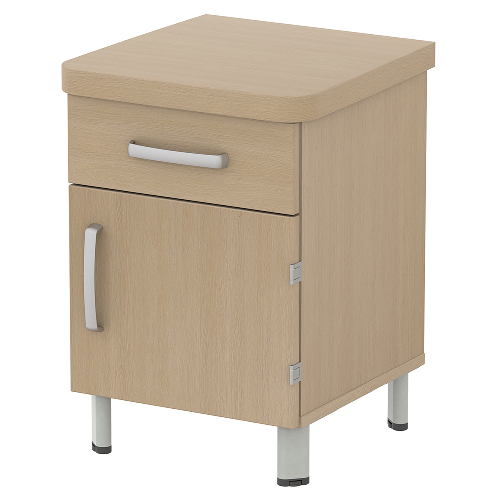 [MO-34006261] Chevet DANAÉ SIGNATURE 1 tiroir 1 porte mélaminé piètement époxy - L44xP46xH62 cm - Gris alu RAL 9006