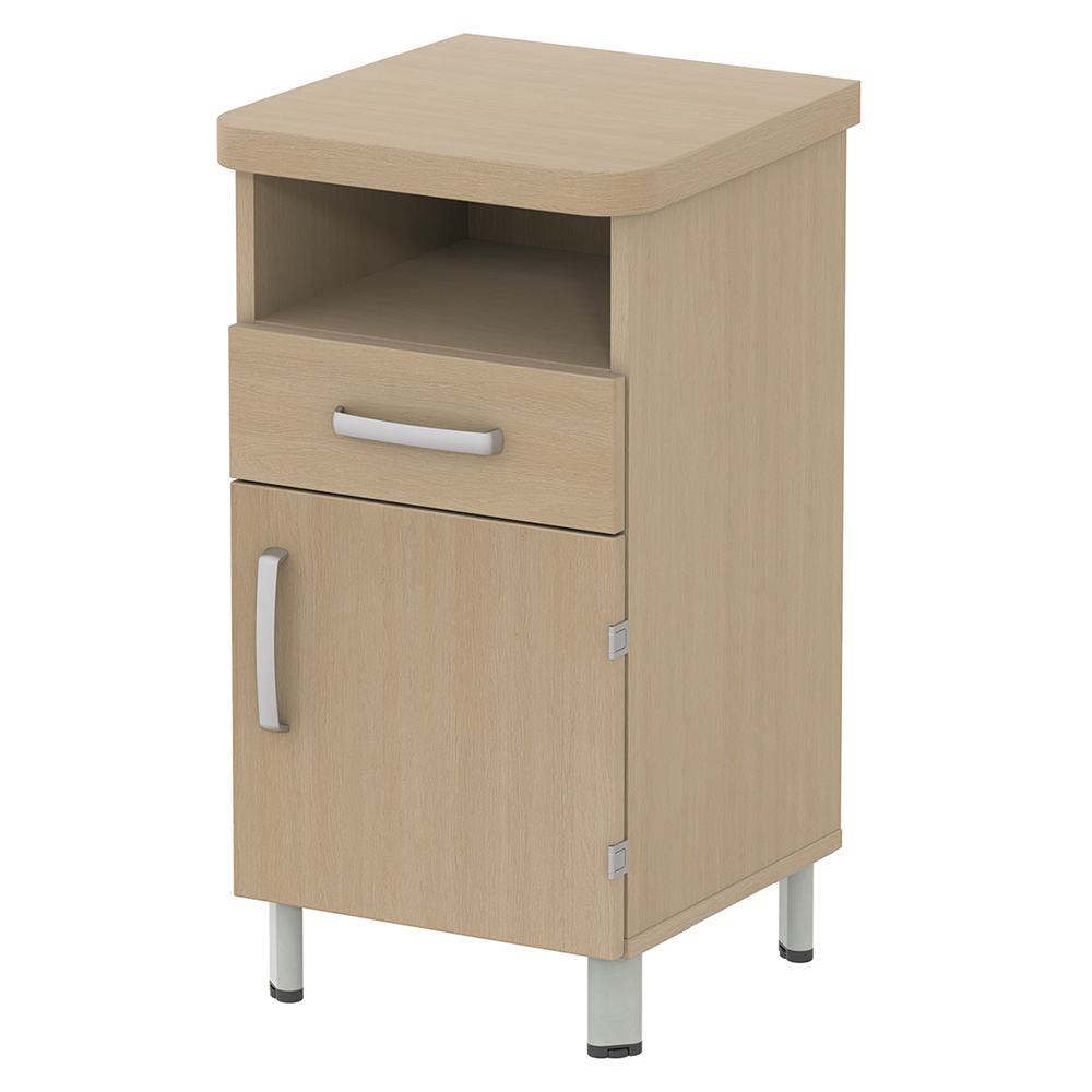 [MO-34006441] Chevet DANAÉ SIGNATURE 1 niche 1 tiroir 1 porte mélaminé pièt. époxy - L44xP46xH82 cm - Gris RAL 9006
