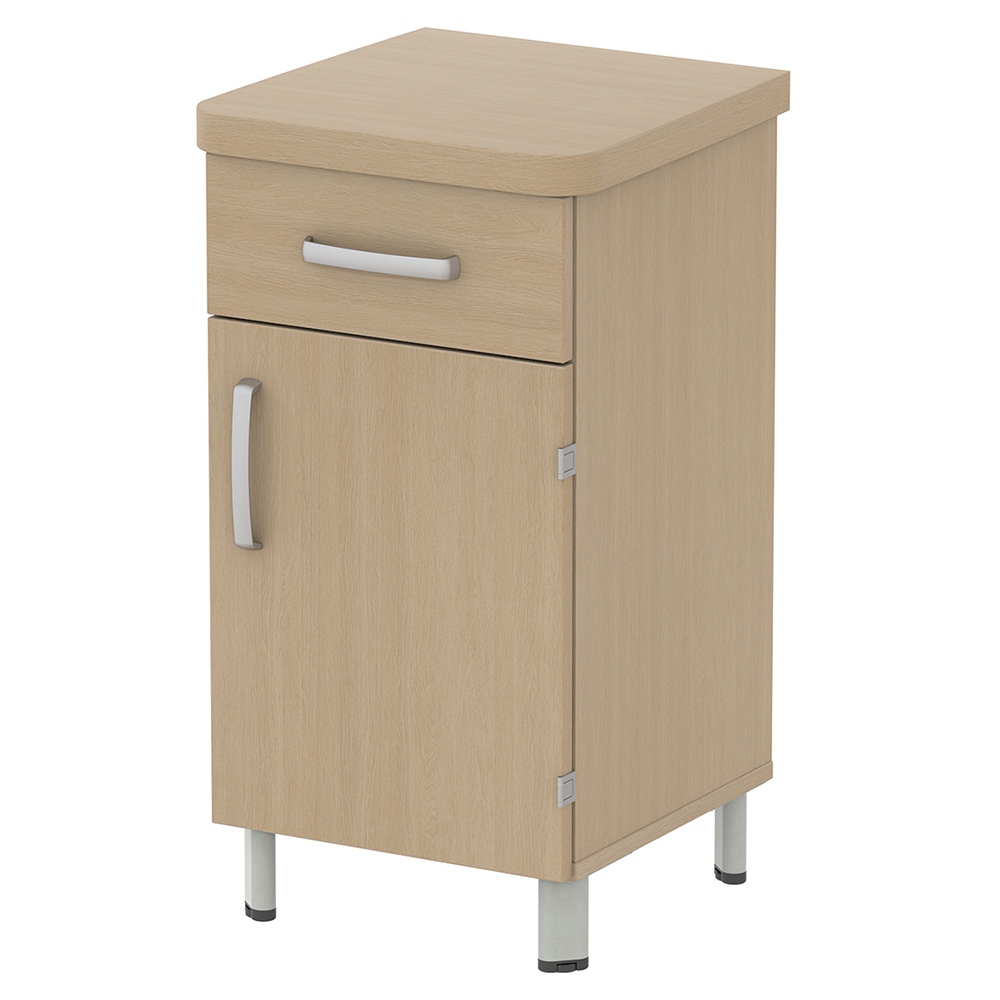 [MO-34006561] Chevet DANAÉ SIGNATURE 1 tiroir 1 porte mélaminé piètement époxy - L44xP46xH82 cm - Gris RAL 9006