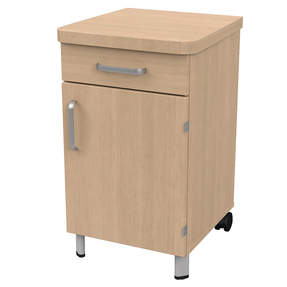 [MO-34006711] Chevet DANAÉ SIGNATURE 2 roues 1 tiroir/porte frigo méla. pièt.époxy - L51xP49xH82 cm - Gris RAL 9006