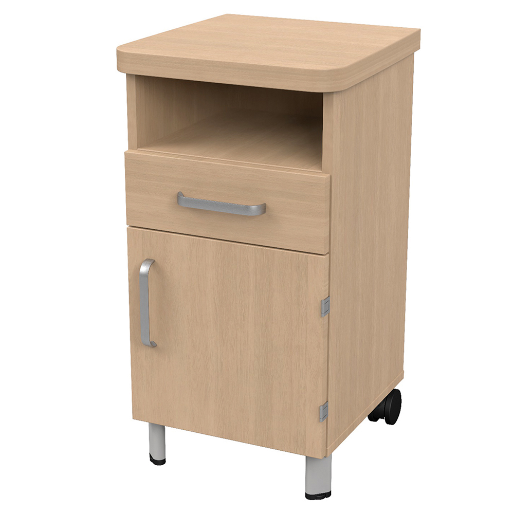 [MO-34006861] Chevet DANAÉ SIGNATURE 2 roues 1 niche/tiroir/porte méla. pièt.époxy - L44xP46xH82 cm - Gris RAL 9006