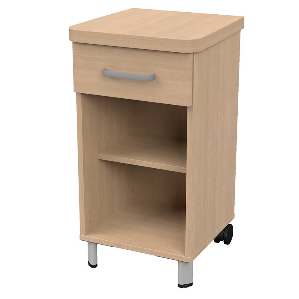 [MO-34006950] Chevet DANAÉ SIGNATURE 2 roues 1 tiroir mélaminé piètement époxy - L44xP46xH82 cm - Gris RAL 9006