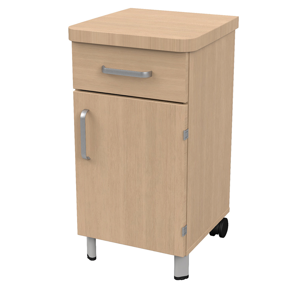 [MO-34006981] Chevet DANAÉ SIGNATURE 2 roues 1 tiroir 1 porte mélaminé pièt. époxy - L44xP46xH82 cm - Gris RAL 9006