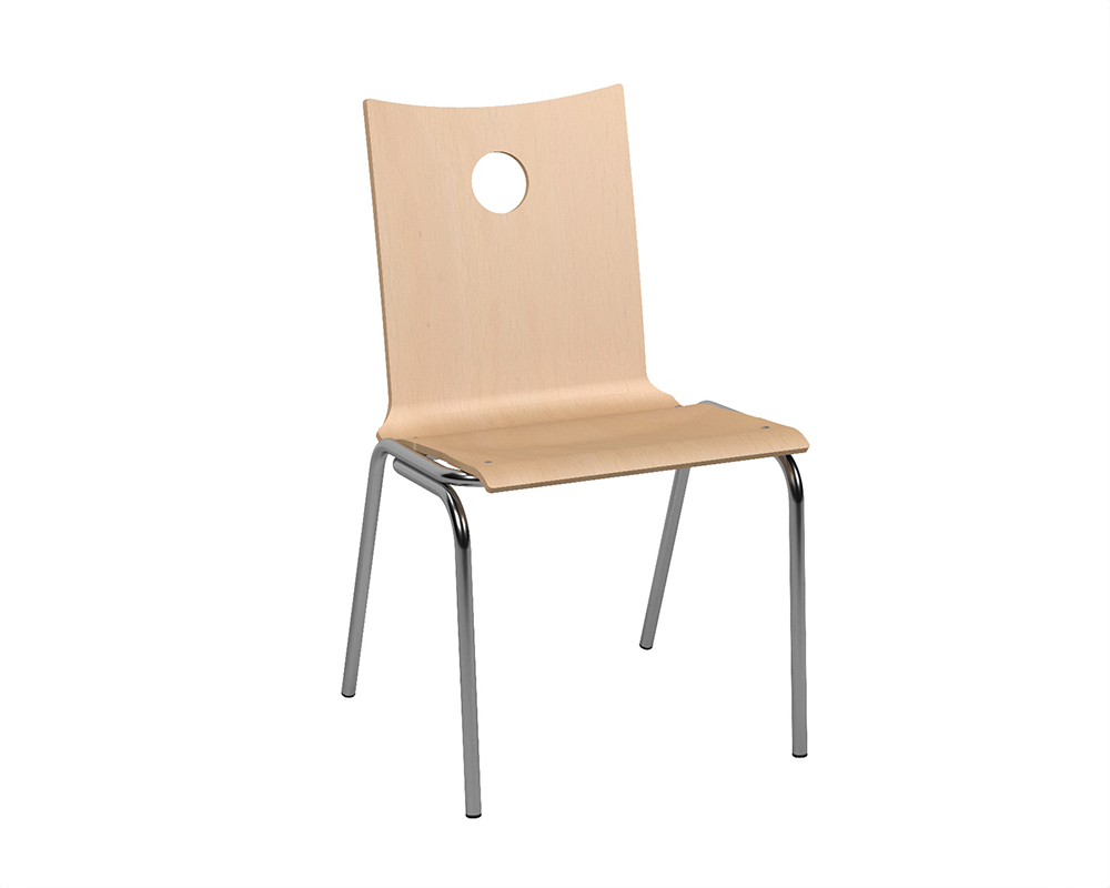 [MO-B102L] Chaise B100 coque bois incolore piètement chromé - T6