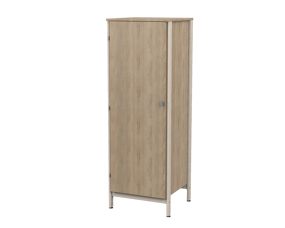 [MO-DRA000149/G] Armoire VERCORS II 1 porte charnière à gauche 1/2 penderie et lingerie mélaminé et bois - L65xP61xH185 cm