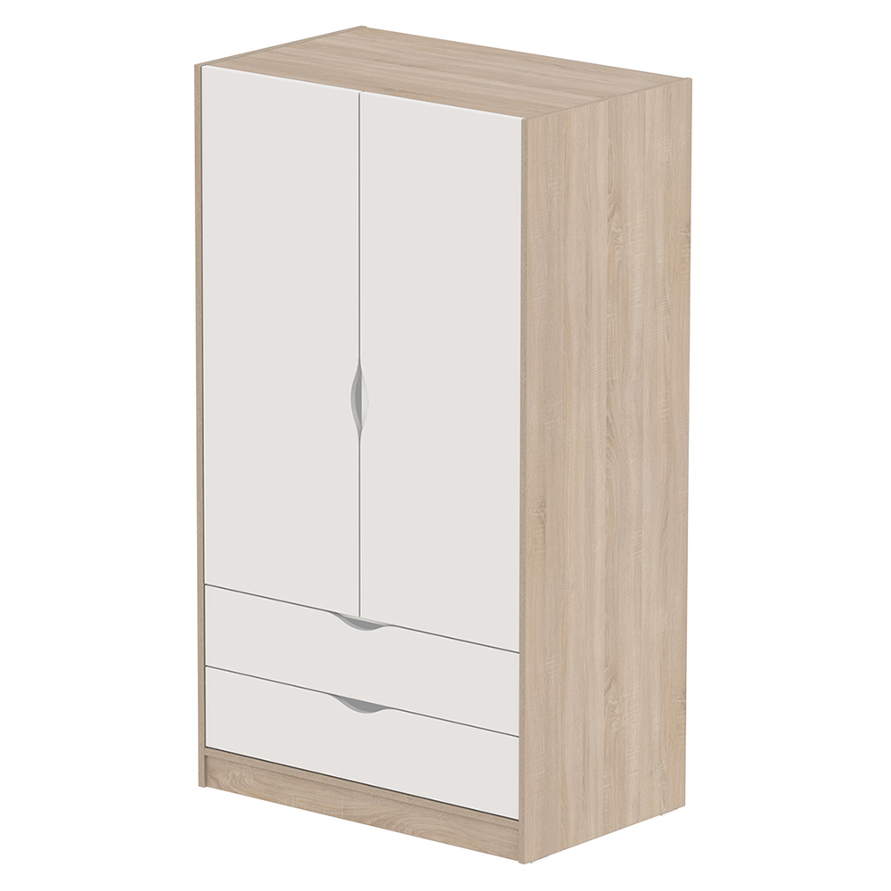 [MO-DRA000210] Armoire HABITAT 2 portes 2X 1/2 penderie, 1/2 lingère avec tiroirs, mélaminé - L99xP61xH176cm