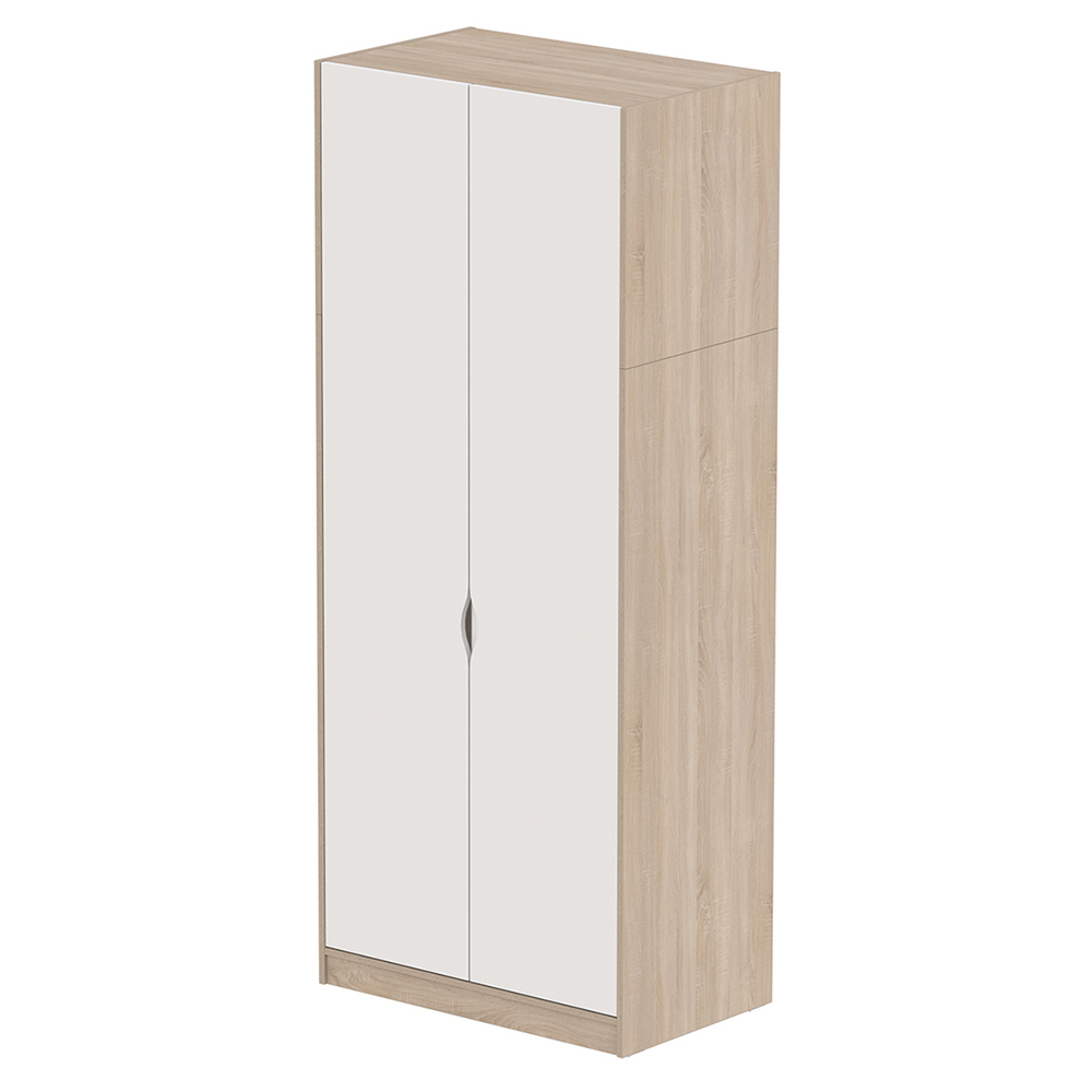 [MO-DRA000213] Armoire HABITAT 2 portes 1/2 penderie et lingerie mélaminé - L99xP61xH240 cm