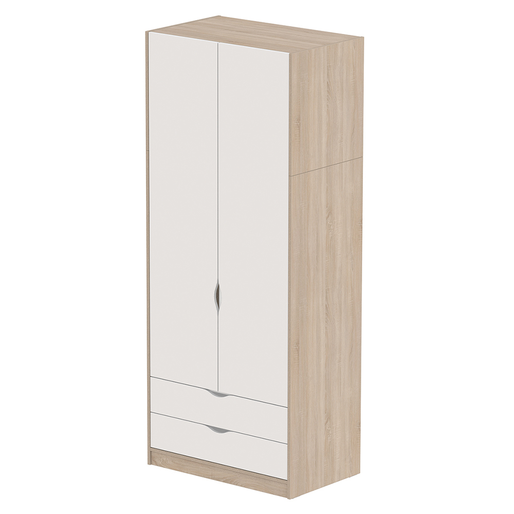 [MO-DRA000218] Armoire HABITAT 2 portes 2x1/2 penderie et lingerie avec tiroir mélaminé - L99xP61xH240 cm