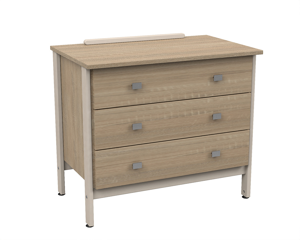 [MO-DRC000025] Commode VERCORS II 3 tiroirs relevé arrière mélaminé piètement bois - L87xP54xH78,5cm