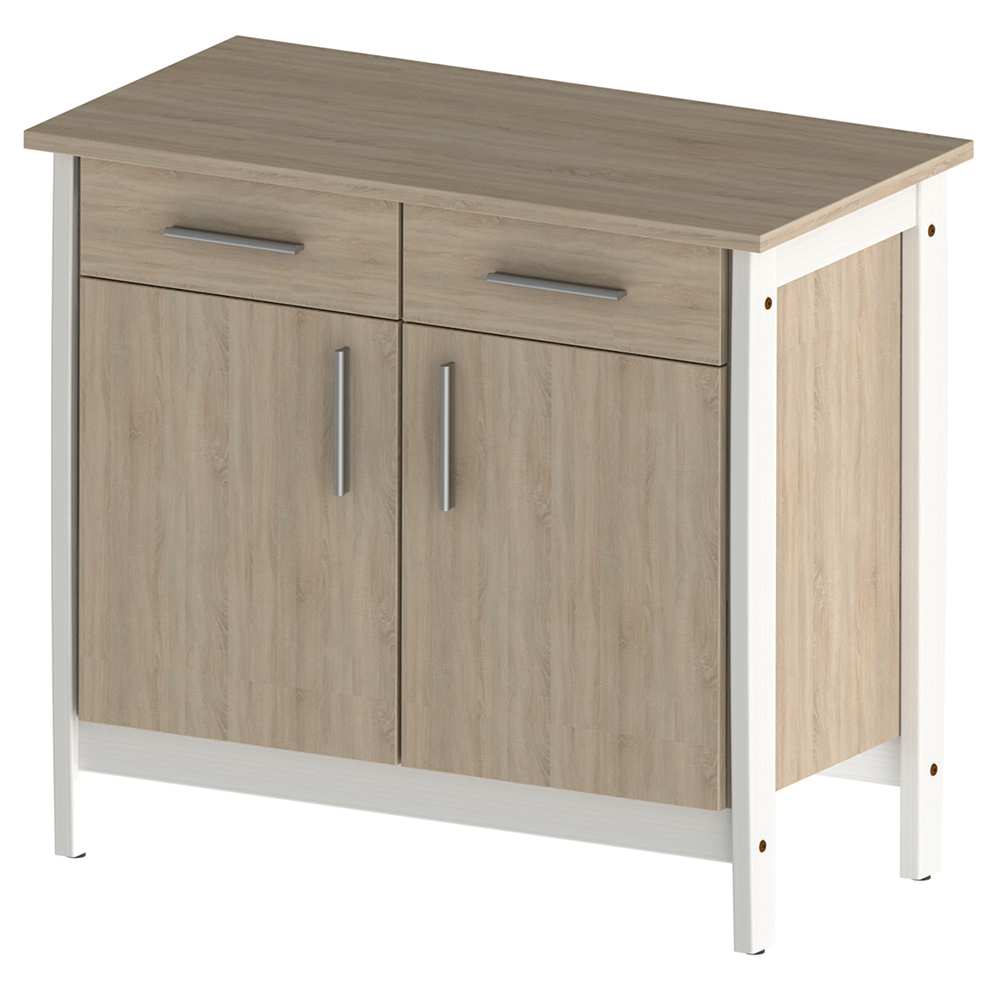 [MO-DRD000003] Buffet SWING 2 portes 2 tiroirs mélaminé piètement bois - L102xP53xH91 cm