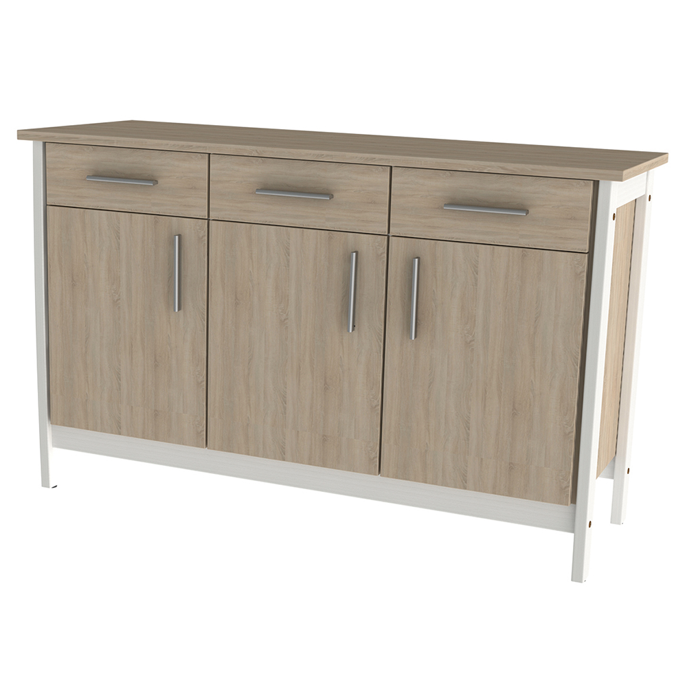 [MO-DRD000004] Buffet SWING 3 portes 3 tiroirs mélaminé piètement bois - L147xP53xH91 cm