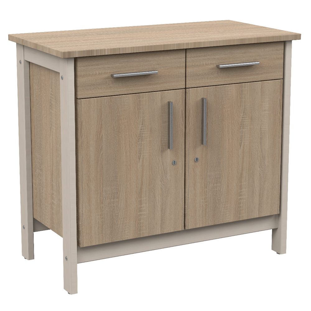 Buffet SWING 2 portes 2 tiroirs avec serrure mélaminé piètement bois - L102xP53xH91 cm