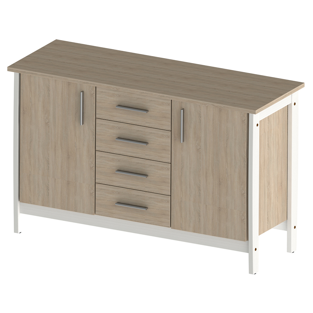 [MO-DRD000023] Buffet SWING 2 portes 4 tiroirs mélaminé piètement bois - L147xP53xH91cm