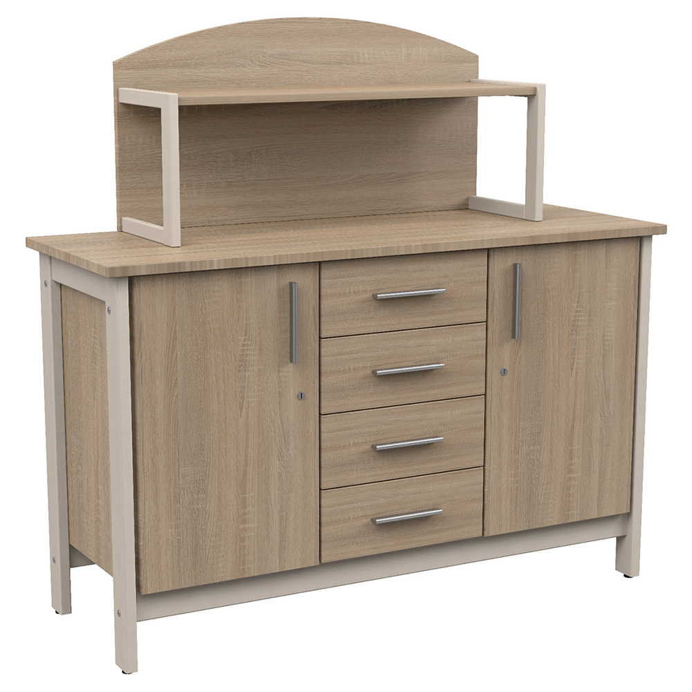 [MO-DRD000026] Buffet SWING 2 portes 4 tiroirs avec étagère et serrure mélaminé piètement bois - L147xP53xH141cm