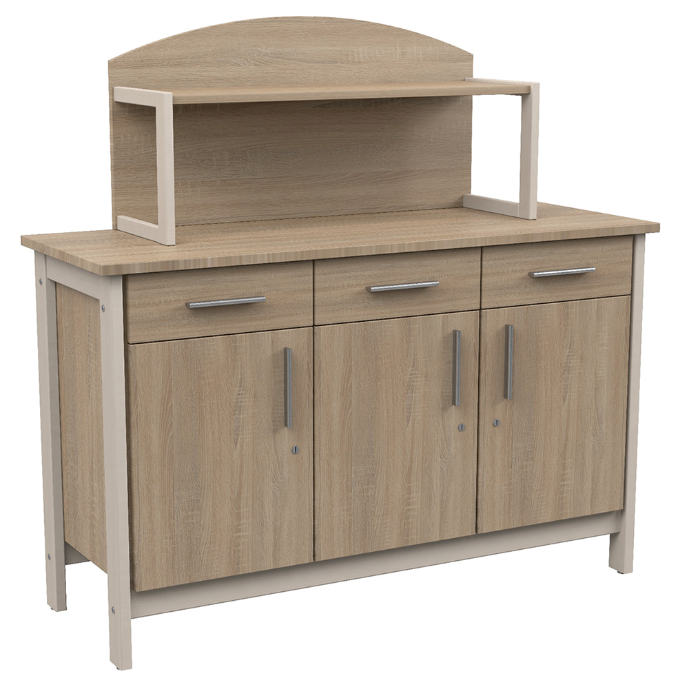 [MO-DRD000028] Buffet SWING 3 portes 3 tiroirs avec étagère et serrure mélaminé piètement bois - L147xP53xH141 cm