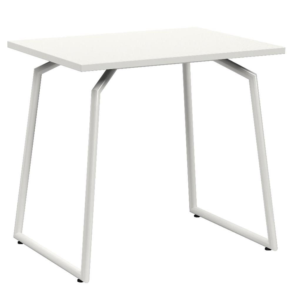 Table ACADÉMIA plateau ép.24 mm stratifié chant ABS piètement rond époxy - 80x60 cm - T6 - Blanc craie/blanc RAL 9016