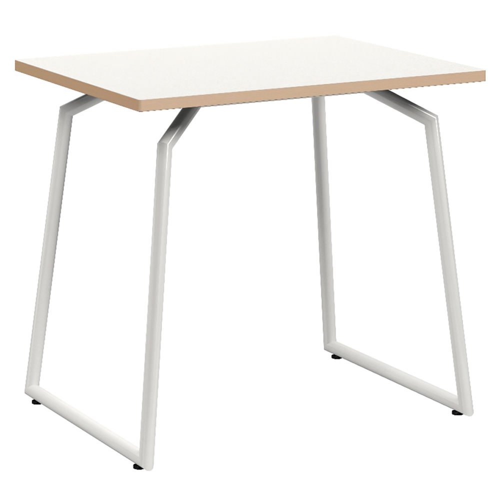 Table ACADÉMIA plateau ép.24 mm stratifié chant bois piètement rond époxy - 80x60 cm - T6 - Blanc craie/blanc RAL 9016