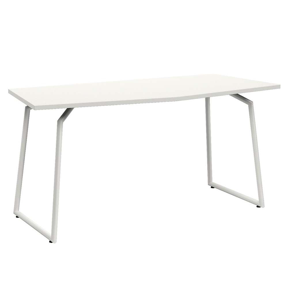 Table ACADÉMIA plateau ép.24 mm stratifié chant ABS piètement rond époxy - trapèze 156x60 cm - T6 - Blanc craie/blanc RAL 9016