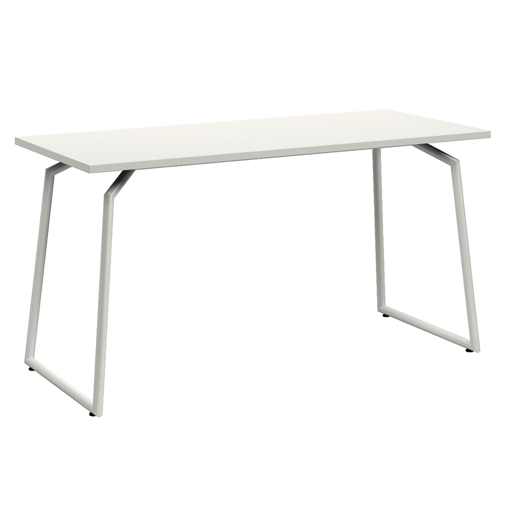 [MO-DTS000061] Table ACADÉMIA plateau ép.24 mm stratifié chant ABS piètement rond époxy - 140x60 cm - T6 - Blanc craie/blanc RAL 9016