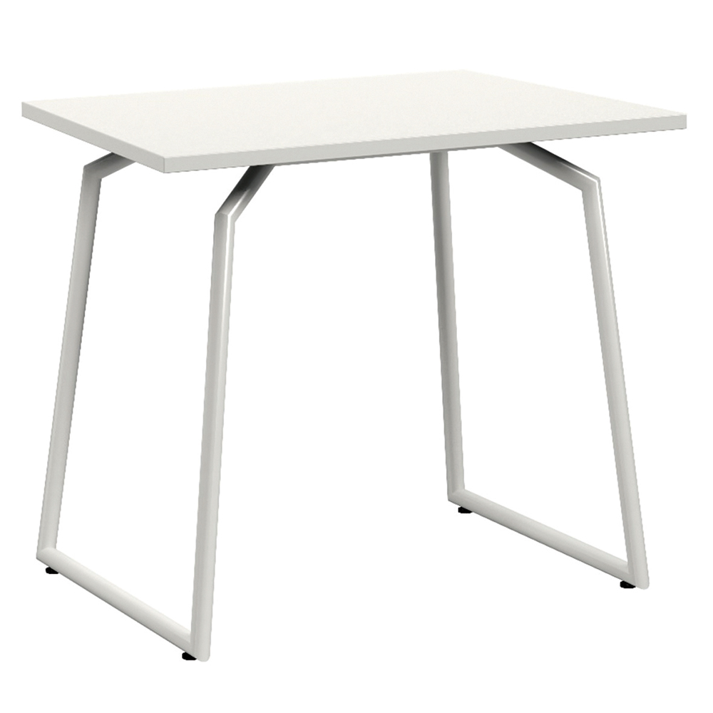 [MO-DTS000062] Table ACADÉMIA plateau ép.24 mm stratifié chant ABS piètement rond époxy - trapèze 88x60 cm - T6 - Blanc craie/blanc RAL 9016