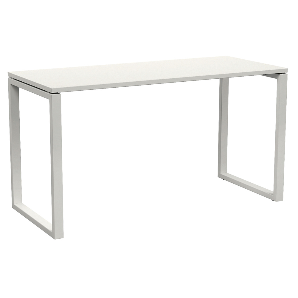Table ACADÉMIA plateau ép.24 mm stratifié chant ABS piètement rectangulaire époxy - 140x60 cm - T6 - Blanc craie/blanc RAL 9016