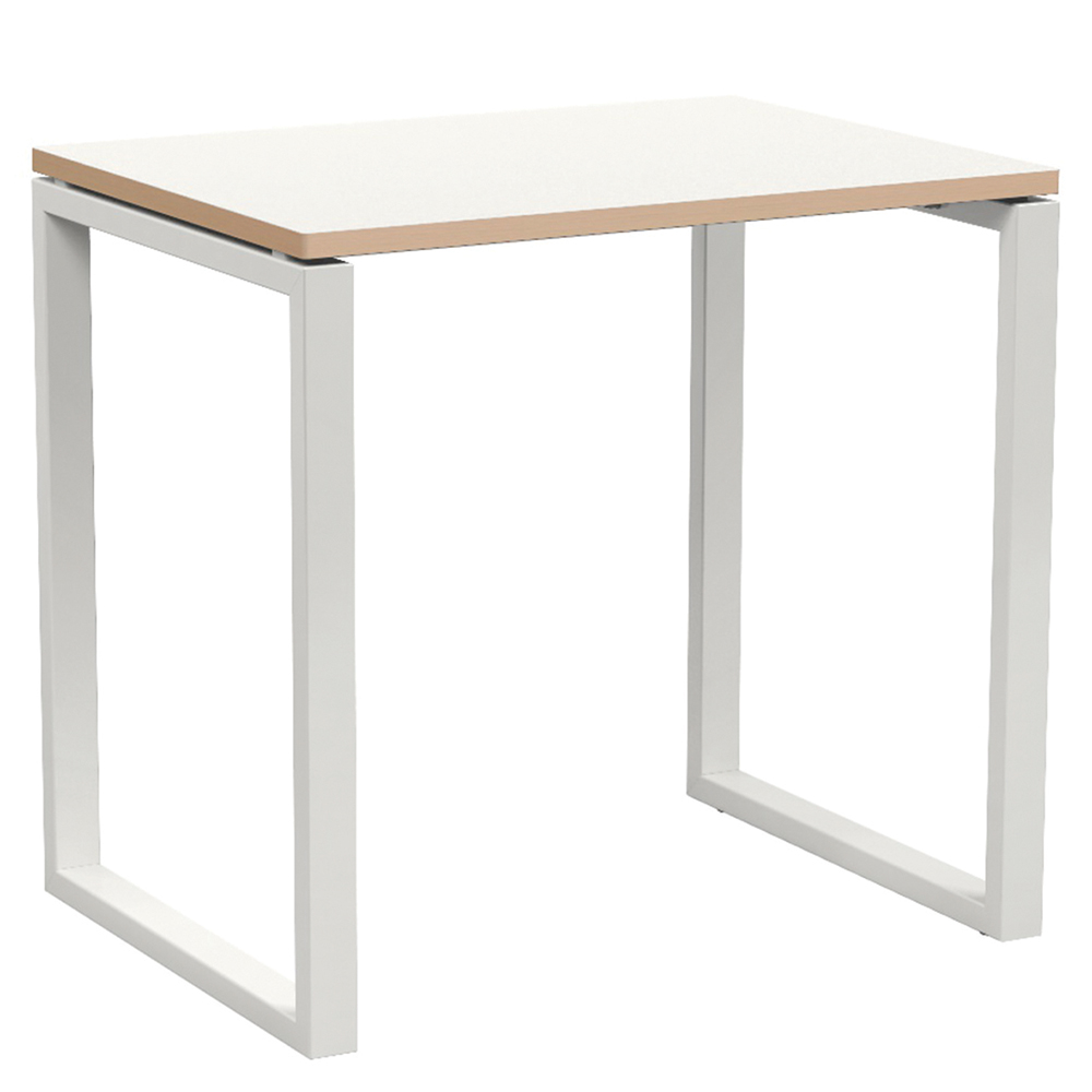 [MO-DTS000080] Table ACADÉMIA plateau ép.24 mm stratifié chant bois piètement rectangulaire époxy - 80x60 cm - T6 - Blanc craie/blanc RAL 9016
