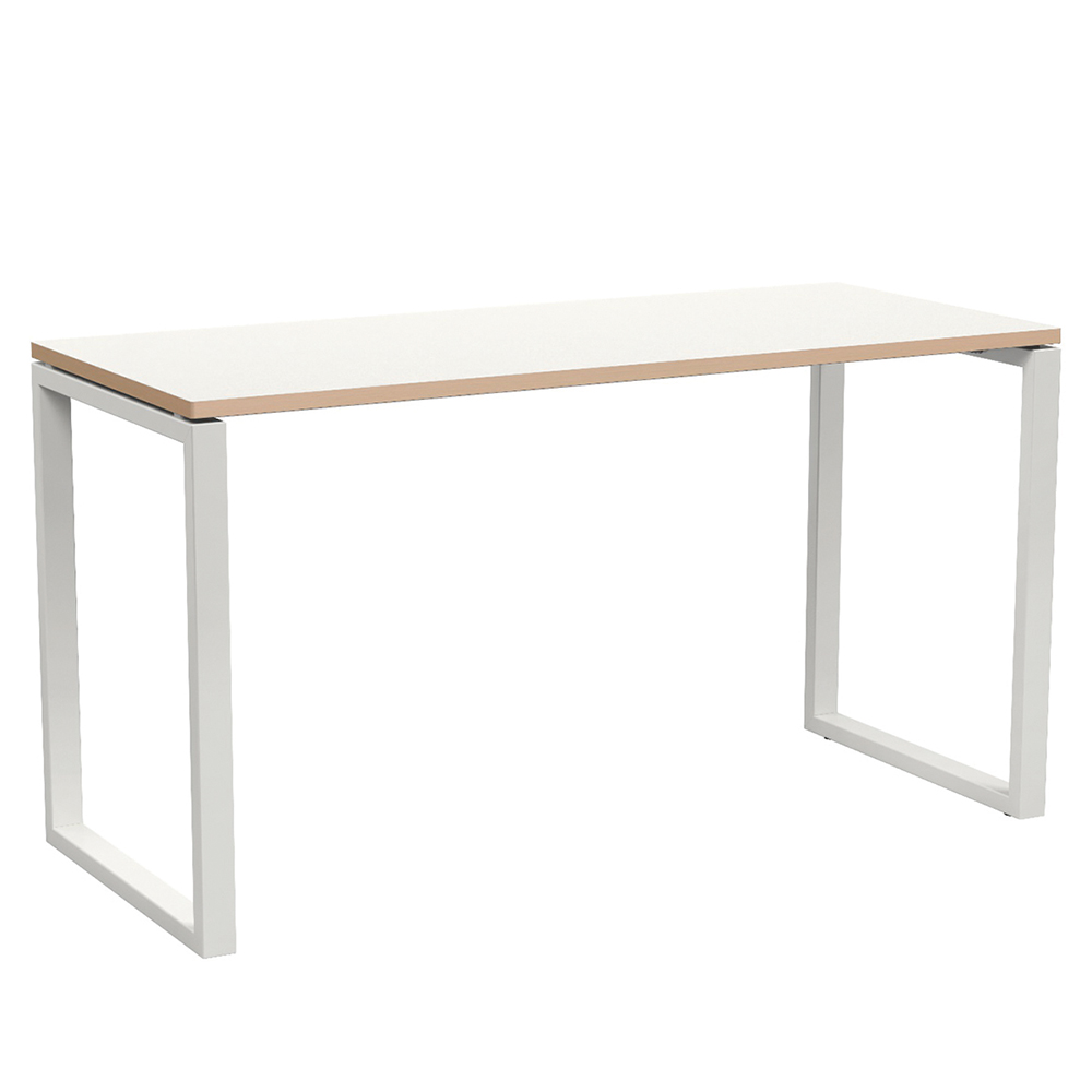 [MO-DTS000081] Table ACADÉMIA plateau ép.24 mm stratifié chant bois piètement rectangulaire époxy - 140x60 cm - T6 - Blanc craie/blanc RAL 9016