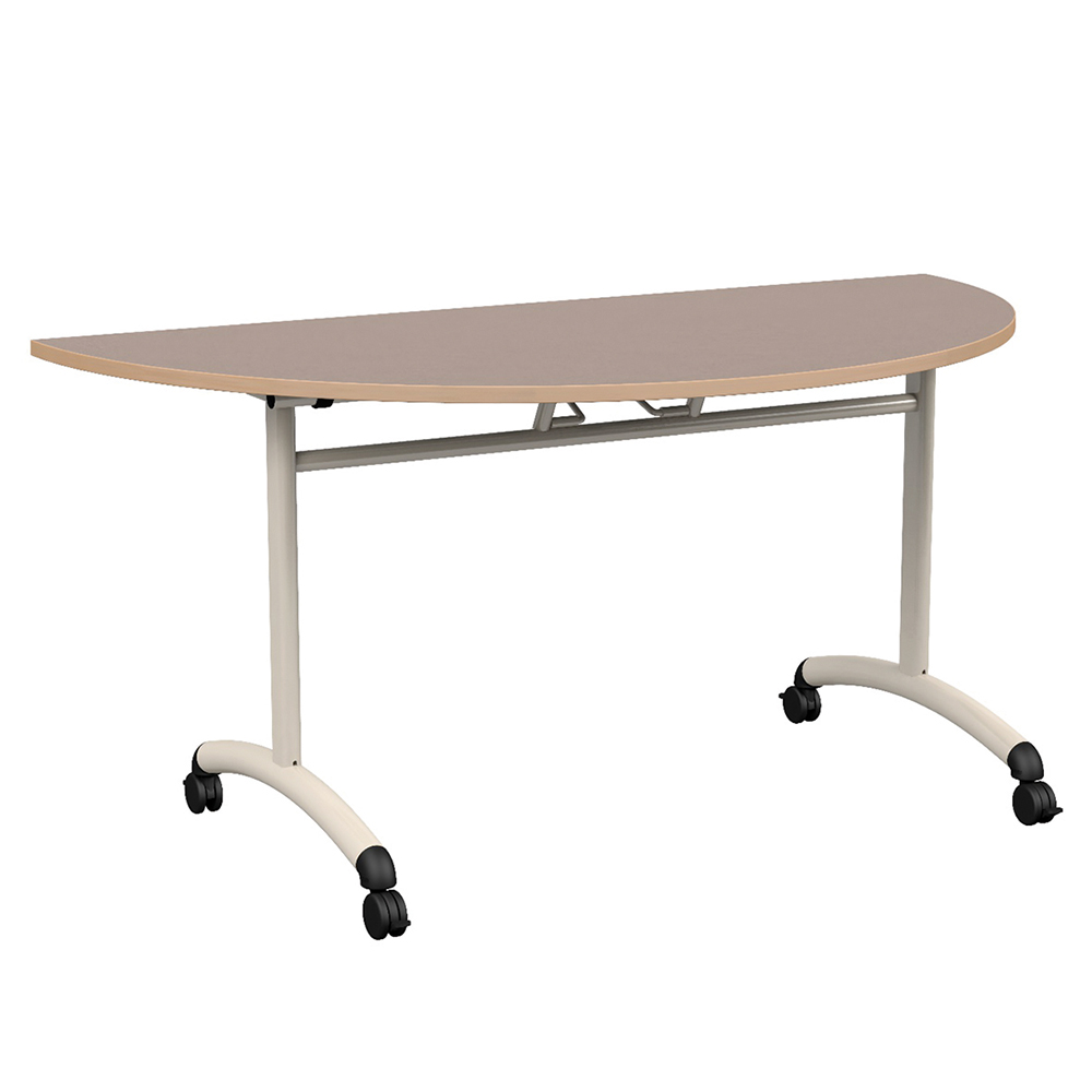 [MO-DTT000258] Table MOVE plateau ép.24 mm stratifié chant bois piètement époxy - demi-lune D140 cm - T6