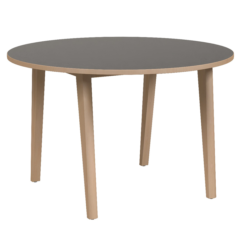 Table MATHILDA plateau ép.24 mm stratifié chant et piètement bois - D120 cm - T6
