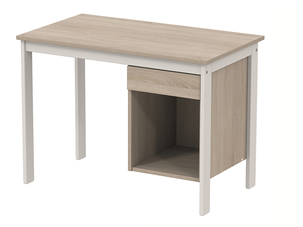 Bureau VERCORS II caisson 1 tiroir 1 niche à droite plateau mélaminé chant ABS piètement bois - 100x60 cm - T6