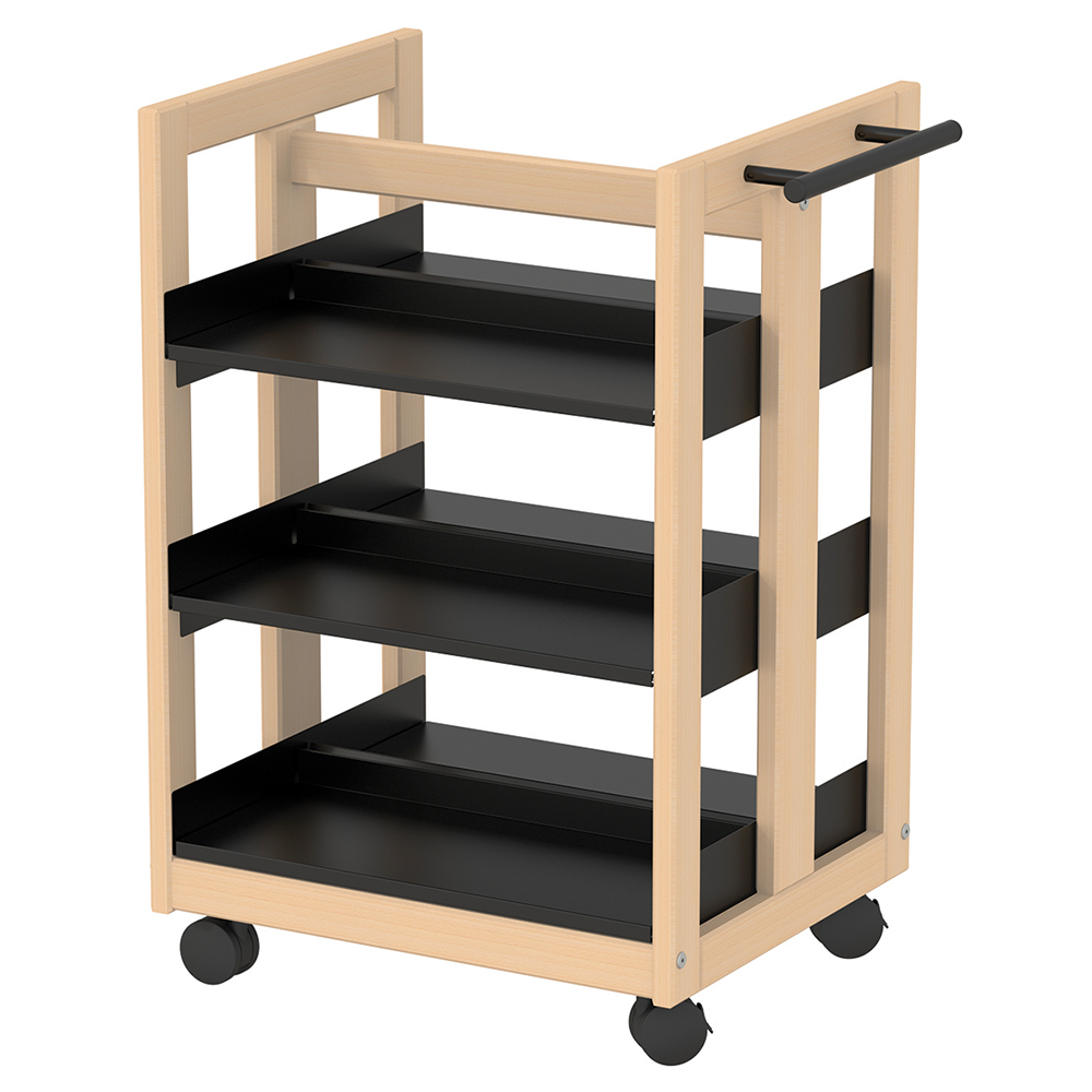 [MO-DWC000081] Chariot NATUR double face bois massif 6 tablettes et poignée époxy - L75xP55xH94 cm
