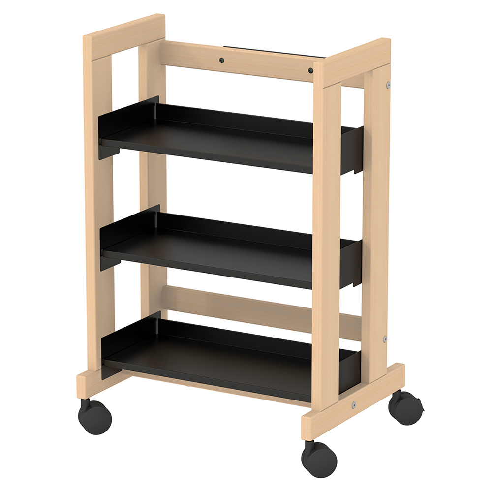 [MO-DWC000082] Chariot NATUR simple face bois massif 3 tablettes époxy - L66xP49xH97 cm
