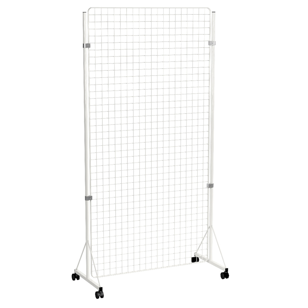 [MO-EKK000007] Grille d'exposition mobile maille 50x50 mm époxy - L105xP50xH210 cm - Blanc