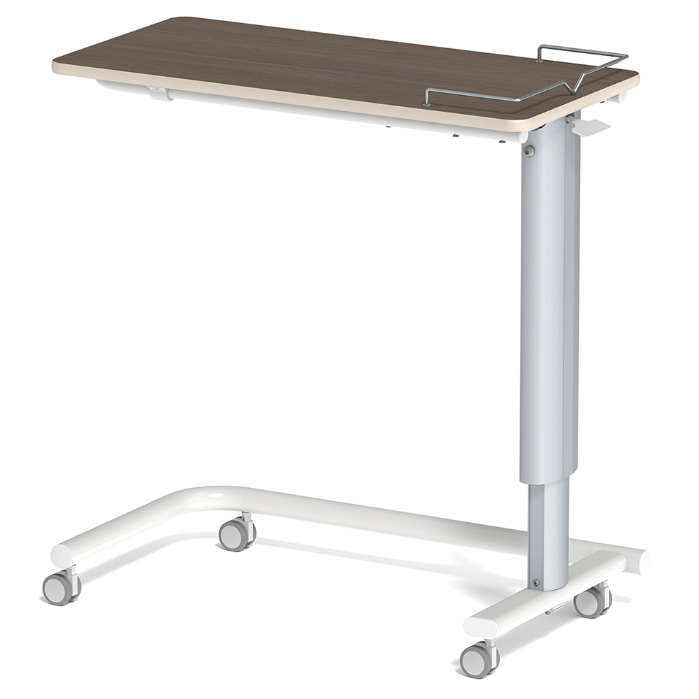 Table ADAP'TABLES mobile plateau avec galerie stratifié chant bois piètement époxy - H70 à 105 cm