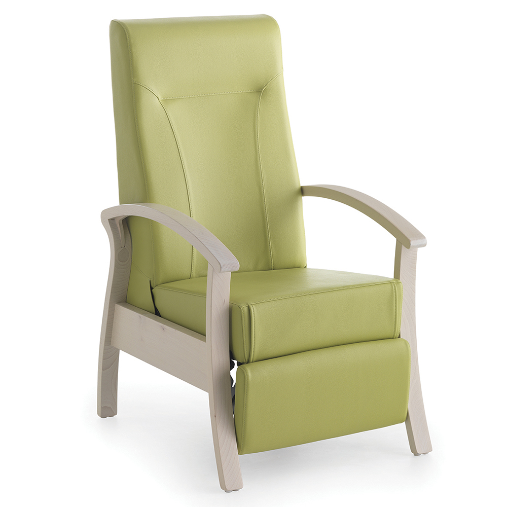 [MO-MWB1159] Fauteuil SILVER AGE tissu enduit dossier et repose-jambes inclinables piètement bois - L63xP83xH117 cm