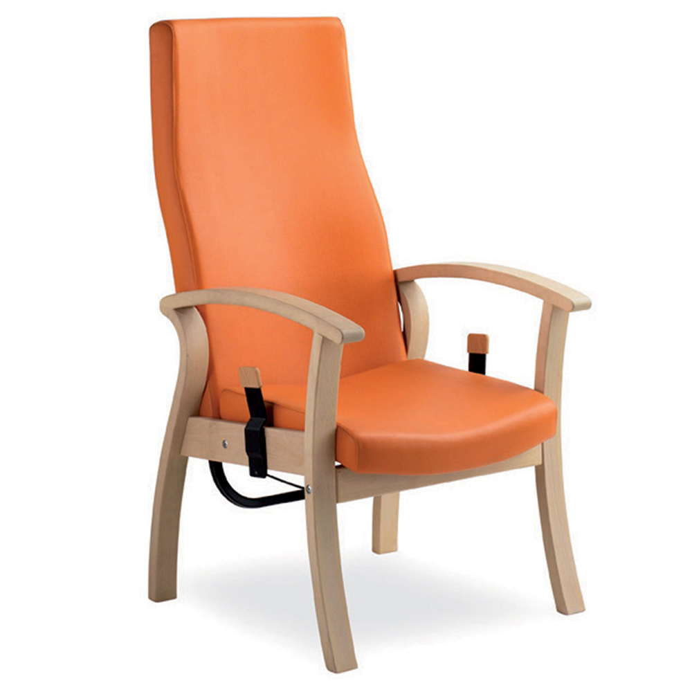 [MO-MWB1241] Fauteuil SILVER AGE tissu enduit dossier inclinable piètement bois - L62xP73xH121 cm