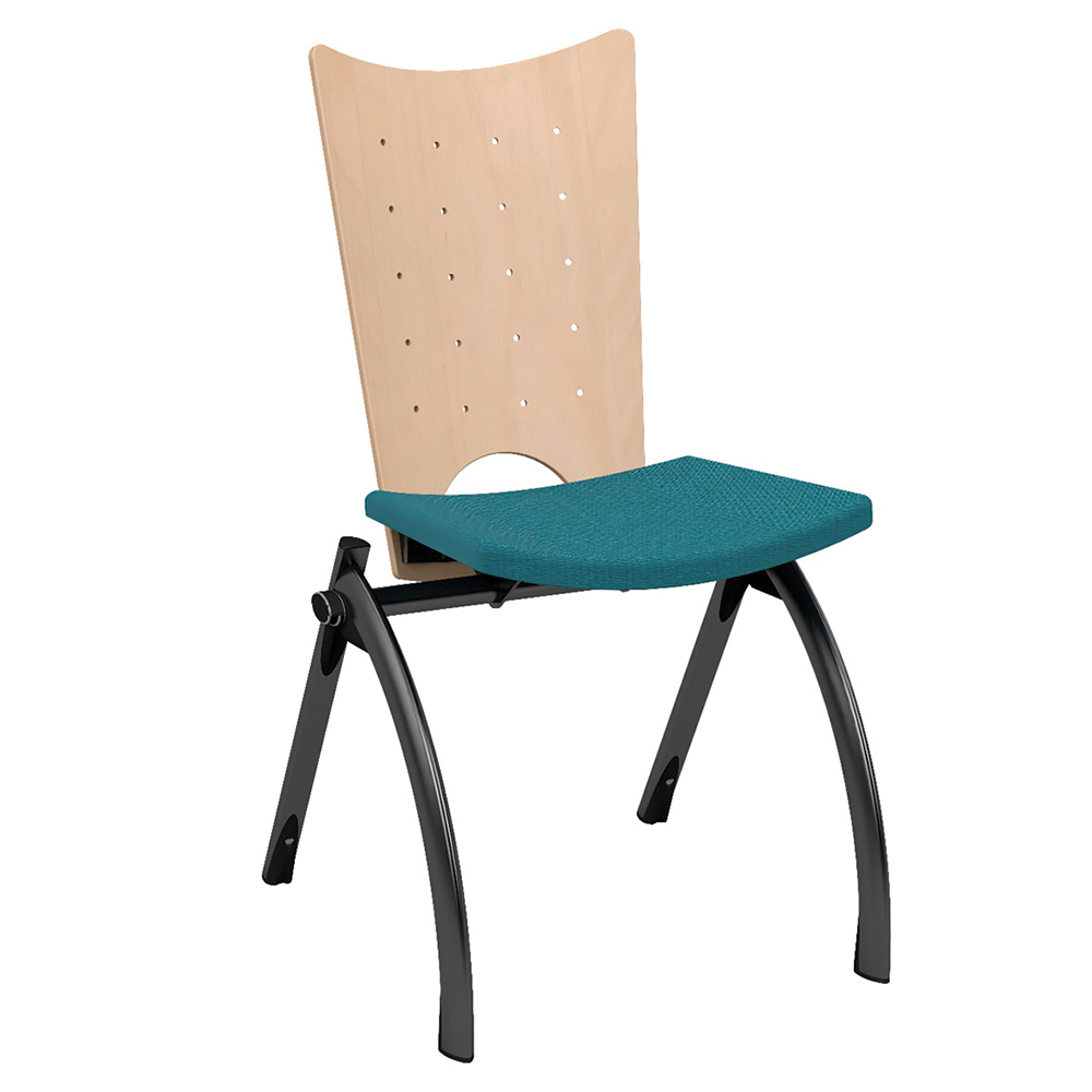 Chaise PETRA dossier bois et assise tissu Trévira CS piètement époxy - T6