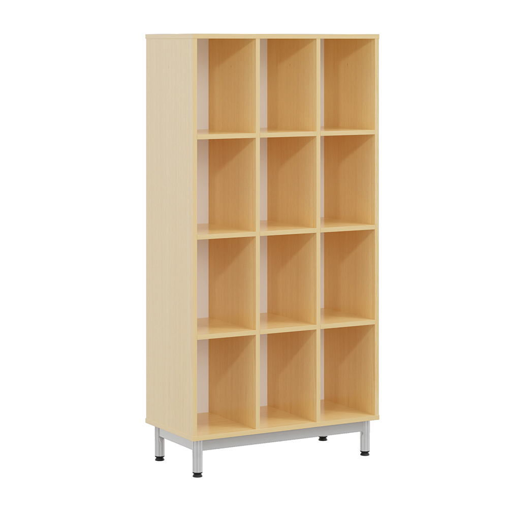 [S357670PVEP-04] Meuble BIP BOP 12 cases mélaminé piètement époxy - L90xP43xH180 cm - Hêtre miel/gris alu RAL 9006