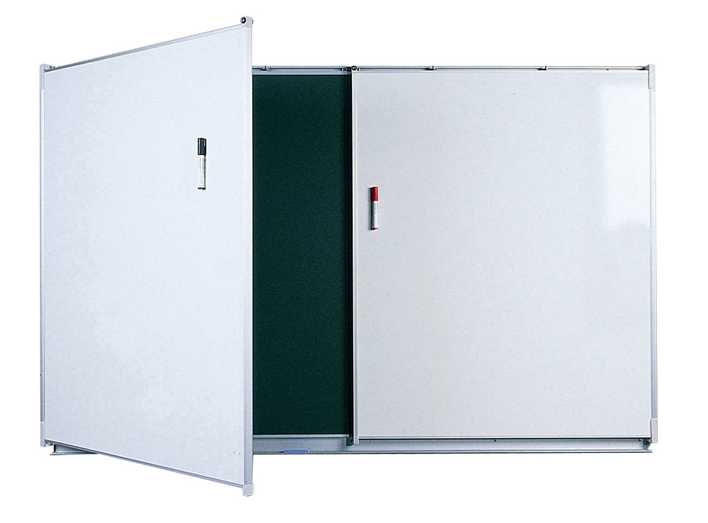 [S135600ZZEP-01C] Tableau triptyque 1 face blanc pour feutre 1 face vert pour craie - L200xH120 cm