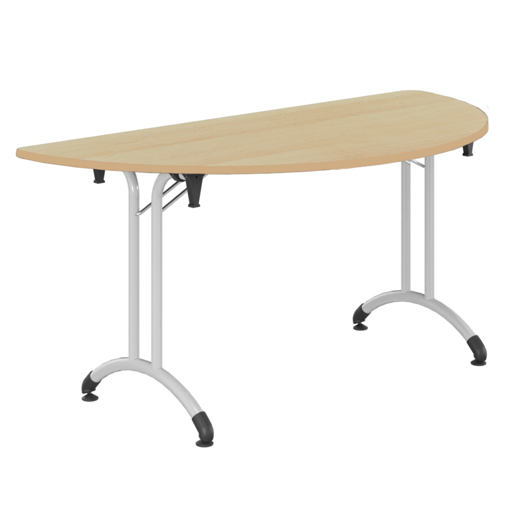 Table pliante VOLGA plateau ép.24 mm stratifié chant bois piètement époxy - demi-lune D160 cm - T6