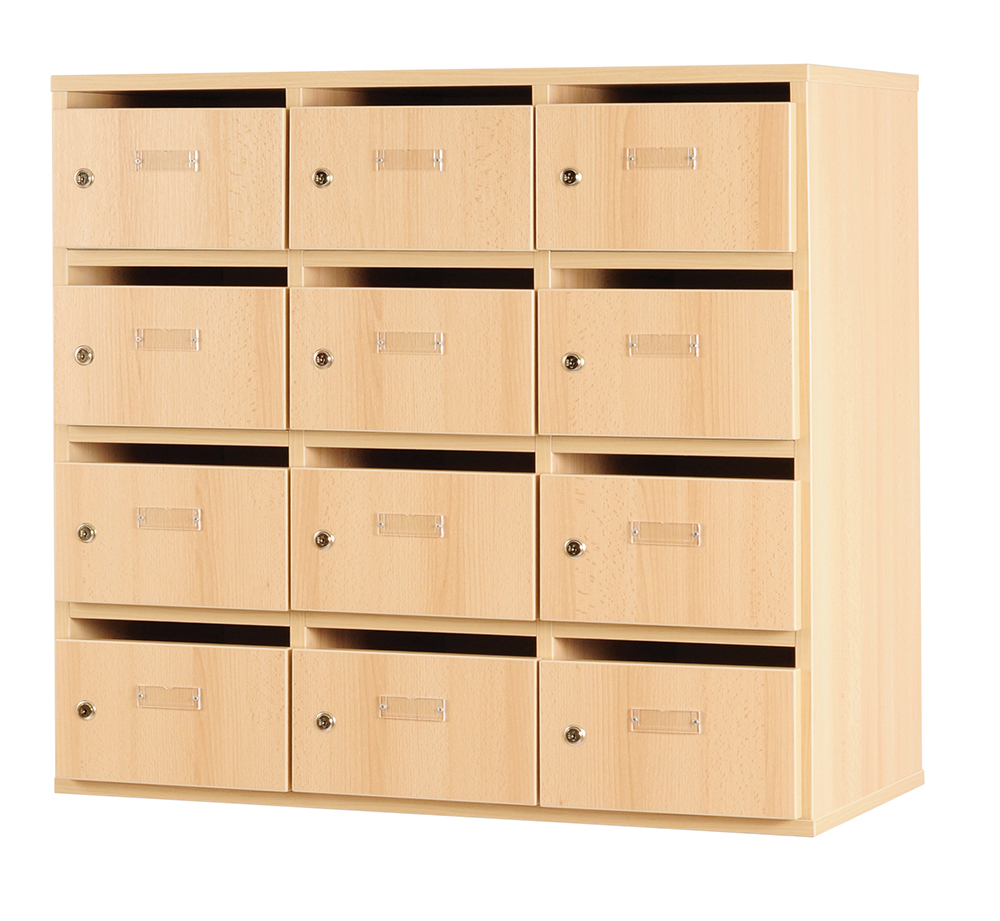 Meuble à courrier BIP BOP 12 portes mélaminé - L90xP40xH85 cm - Hêtre miel