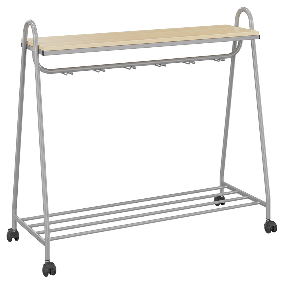 [S176570PVEP] Portemanteau 12 patères époxy tablette mélaminé - L120xP45xH110 cm - Hêtre Miel