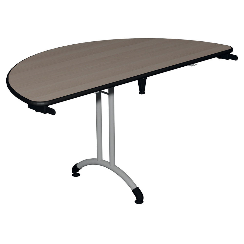 Table pliante VOLGA plateau ép.24 mm stratifié chant bois piètement époxy - demi-lune D140 cm - T6