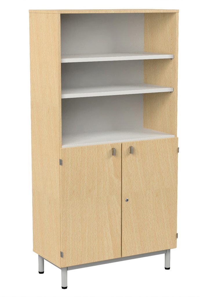 [S198370PVEP-06] Bibliothèque BIP BOP 2 portes mélaminé pièt époxy - L90xP45xH180 cm - Hêtre miel/gris alu RAL 9006